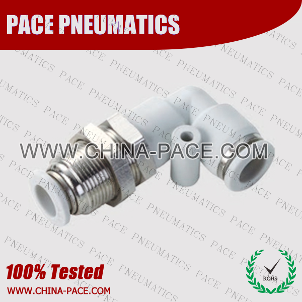 Grey White Composite Push In Fittings Union Bulkhead Elbow , Polymer Pneumatic Push To Connect Fittings, Plastic Air Fittings, one touch tube fittings, Pneumatic Fitting, Nickel Plated Brass Push in Fittings, pneumatic accessories.
